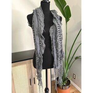 BOHO/Cottage Core Crochet & Ribbon Fringe Scarf